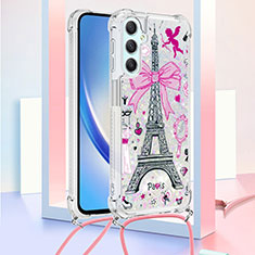 Custodia Silicone Cover Morbida Bling-Bling con Cinghia Cordino Mano YB2 per Samsung Galaxy A25 5G Rosa