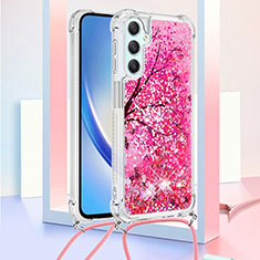 Custodia Silicone Cover Morbida Bling-Bling con Cinghia Cordino Mano YB2 per Samsung Galaxy A25 5G Rosa Caldo