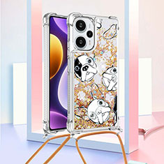 Custodia Silicone Cover Morbida Bling-Bling con Cinghia Cordino Mano YB2 per Xiaomi Poco F5 5G Oro