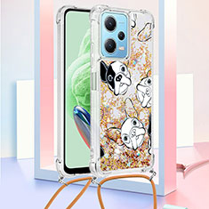 Custodia Silicone Cover Morbida Bling-Bling con Cinghia Cordino Mano YB2 per Xiaomi Redmi Note 12 5G Oro