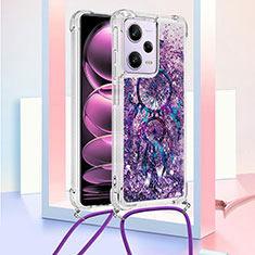 Custodia Silicone Cover Morbida Bling-Bling con Cinghia Cordino Mano YB2 per Xiaomi Redmi Note 12 Pro 5G Viola