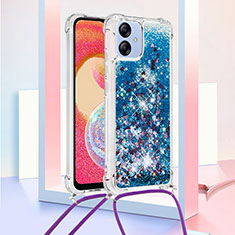 Custodia Silicone Cover Morbida Bling-Bling con Cinghia Cordino Mano YB3 per Samsung Galaxy M04 Blu