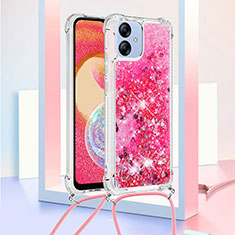 Custodia Silicone Cover Morbida Bling-Bling con Cinghia Cordino Mano YB3 per Samsung Galaxy M04 Rosa Caldo