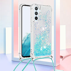 Custodia Silicone Cover Morbida Bling-Bling con Cinghia Cordino Mano YB3 per Samsung Galaxy Quantum4 5G Cielo Blu