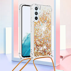 Custodia Silicone Cover Morbida Bling-Bling con Cinghia Cordino Mano YB3 per Samsung Galaxy Quantum4 5G Oro