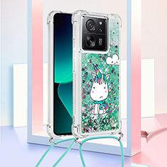 Custodia Silicone Cover Morbida Bling-Bling con Cinghia Cordino Mano YB3 per Xiaomi Mi 13T 5G Verde