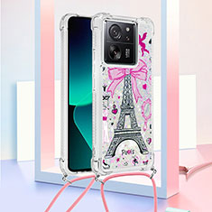 Custodia Silicone Cover Morbida Bling-Bling con Cinghia Cordino Mano YB3 per Xiaomi Mi 13T Pro 5G Oro Rosa