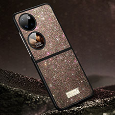 Custodia Silicone Cover Morbida Bling-Bling LD1 per Huawei P50 Pocket Marrone
