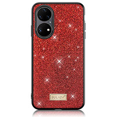 Custodia Silicone Cover Morbida Bling-Bling LD1 per Huawei P50 Pro Rosso