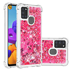 Custodia Silicone Cover Morbida Bling-Bling S01 per Samsung Galaxy A21s Rosa Caldo