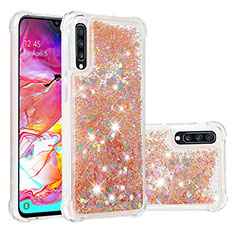 Custodia Silicone Cover Morbida Bling-Bling S01 per Samsung Galaxy A70 Oro