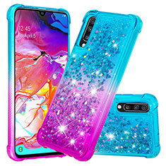 Custodia Silicone Cover Morbida Bling-Bling S02 per Samsung Galaxy A70 Cielo Blu