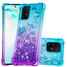 Custodia Silicone Cover Morbida Bling-Bling S02 per Samsung Galaxy A91 Cielo Blu