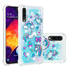 Custodia Silicone Cover Morbida Bling-Bling S04 per Samsung Galaxy A50 Cielo Blu