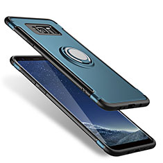 Custodia Silicone e Plastica Opaca con Anello Supporto A01 per Samsung Galaxy S8 Plus Blu