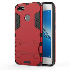 Custodia Silicone e Plastica Opaca con Supporto per Huawei Enjoy 7 Rosso