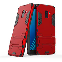 Custodia Silicone e Plastica Opaca con Supporto per Samsung Galaxy A8+ A8 Plus (2018) Duos A730F Rosso