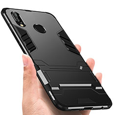 Custodia Silicone e Plastica Opaca con Supporto R01 per Huawei Nova 3e Nero