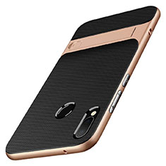 Custodia Silicone e Plastica Opaca con Supporto W01 per Huawei Nova 3e Oro e Nero