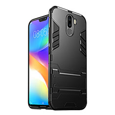 Custodia Silicone e Plastica Opaca con Supporto W01 per Xiaomi Pocophone F1 Nero