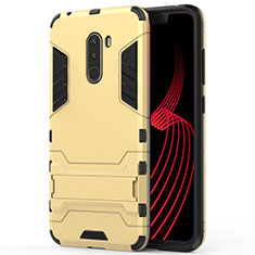 Custodia Silicone e Plastica Opaca con Supporto W01 per Xiaomi Pocophone F1 Oro