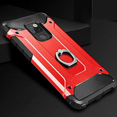 Custodia Silicone e Plastica Opaca Cover con Anello Supporto H01 per Huawei Mate 20 Rosso