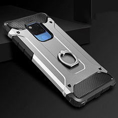 Custodia Silicone e Plastica Opaca Cover con Anello Supporto H01 per Huawei Mate 20 X 5G Argento