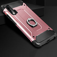 Custodia Silicone e Plastica Opaca Cover con Anello Supporto H01 per Huawei Nova 6 5G Oro Rosa