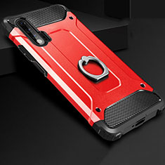 Custodia Silicone e Plastica Opaca Cover con Anello Supporto H01 per Huawei Nova 6 5G Rosso