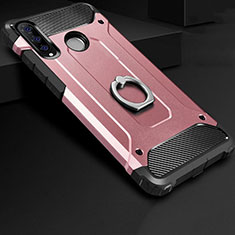 Custodia Silicone e Plastica Opaca Cover con Anello Supporto H01 per Huawei P30 Lite Oro Rosa