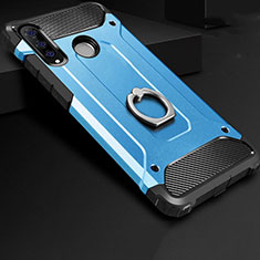 Custodia Silicone e Plastica Opaca Cover con Anello Supporto H01 per Huawei P30 Lite XL Blu