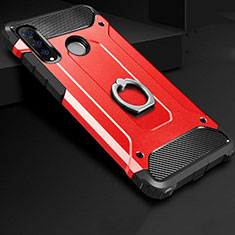 Custodia Silicone e Plastica Opaca Cover con Anello Supporto H01 per Huawei P30 Lite XL Rosso