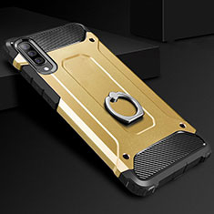 Custodia Silicone e Plastica Opaca Cover con Anello Supporto H01 per Samsung Galaxy A70 Oro