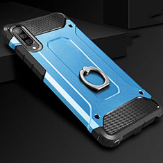 Custodia Silicone e Plastica Opaca Cover con Anello Supporto H01 per Samsung Galaxy A70S Cielo Blu