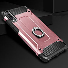 Custodia Silicone e Plastica Opaca Cover con Anello Supporto H01 per Samsung Galaxy A70S Oro Rosa