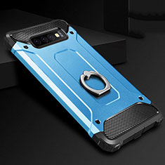 Custodia Silicone e Plastica Opaca Cover con Anello Supporto H01 per Samsung Galaxy S10 Plus Cielo Blu