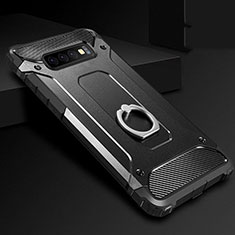 Custodia Silicone e Plastica Opaca Cover con Anello Supporto H01 per Samsung Galaxy S10 Plus Nero