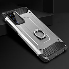 Custodia Silicone e Plastica Opaca Cover con Anello Supporto N01 per Samsung Galaxy Note 20 5G Argento