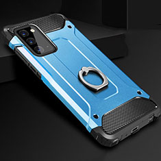 Custodia Silicone e Plastica Opaca Cover con Anello Supporto N01 per Samsung Galaxy Note 20 5G Cielo Blu