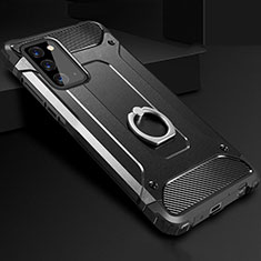 Custodia Silicone e Plastica Opaca Cover con Anello Supporto N01 per Samsung Galaxy Note 20 5G Nero