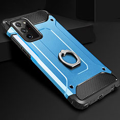 Custodia Silicone e Plastica Opaca Cover con Anello Supporto N01 per Samsung Galaxy Note 20 Ultra 5G Cielo Blu