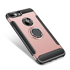 Custodia Silicone e Plastica Opaca Cover con Anello Supporto per Apple iPhone 7 Plus Oro Rosa