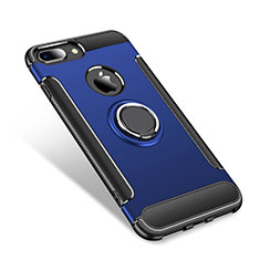 Custodia Silicone e Plastica Opaca Cover con Anello Supporto per Apple iPhone 8 Plus Blu