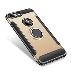 Custodia Silicone e Plastica Opaca Cover con Anello Supporto per Apple iPhone 8 Plus Oro