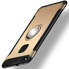 Custodia Silicone e Plastica Opaca Cover con Anello Supporto per Huawei GR3 (2017) Oro