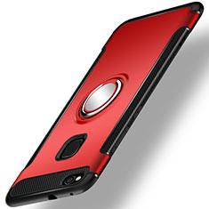 Custodia Silicone e Plastica Opaca Cover con Anello Supporto per Huawei GR3 (2017) Rosso