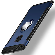 Custodia Silicone e Plastica Opaca Cover con Anello Supporto per Huawei Honor 8 Lite Blu