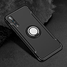 Custodia Silicone e Plastica Opaca Cover con Anello Supporto per Huawei P20 Pro Nero