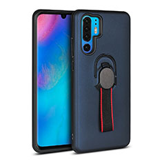 Custodia Silicone e Plastica Opaca Cover con Anello Supporto per Huawei P30 Pro New Edition Blu