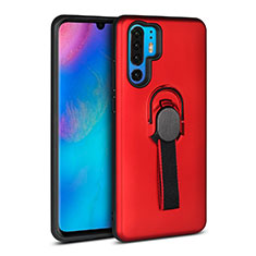 Custodia Silicone e Plastica Opaca Cover con Anello Supporto per Huawei P30 Pro Rosso